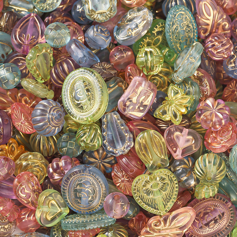 Acrylic mixed retro gold beads through hole beads-random mix Transparent colorful