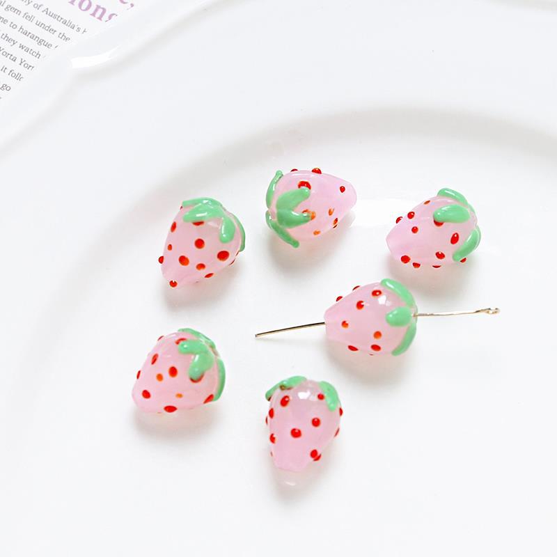 10 pcs Glass Strawberry Straight Hole Beads