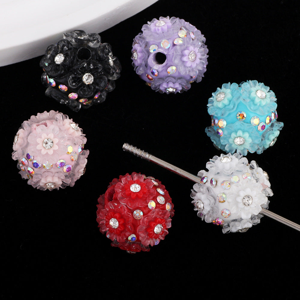 Flower Cluster Ball Flower Inlaid with Rhinestones Soft Clay Large Hole Straight Hole Beads