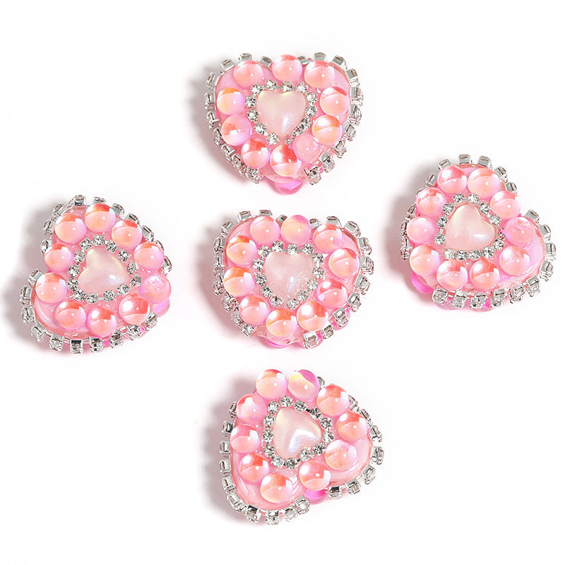 Aurora Mermaid Heart Beads Rhinestone Chain Heart-shaped Straight Hole Beads