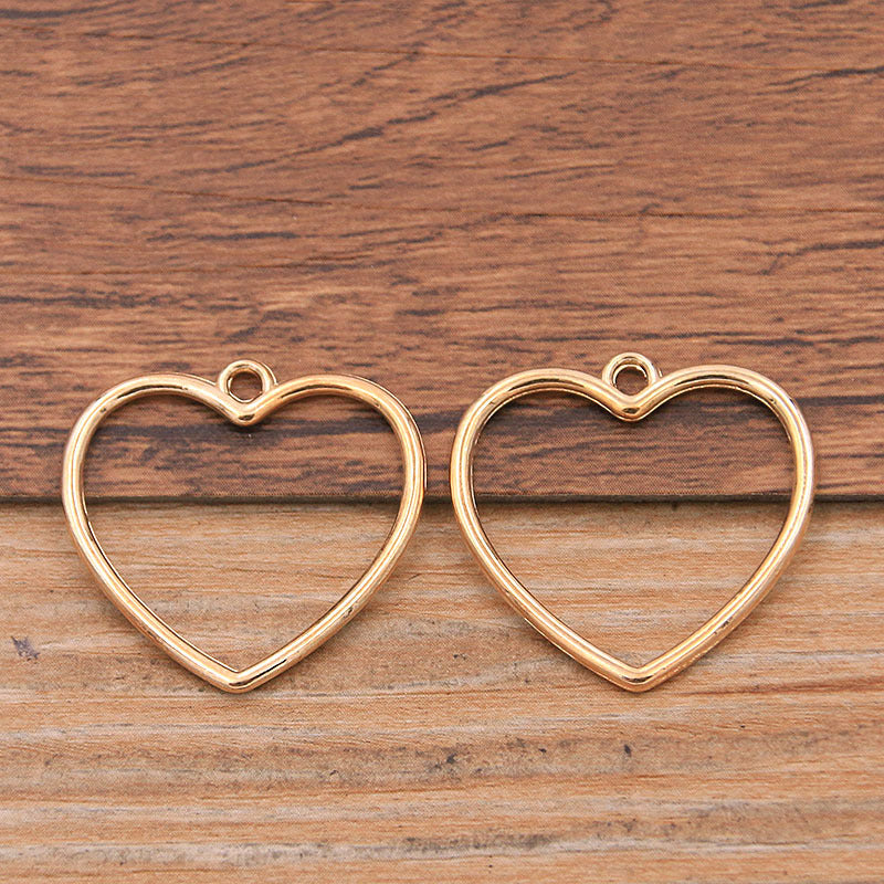 2 Colors 24*25mm DIY Alloy Double-Sided Hollow Heart Pendant Charm