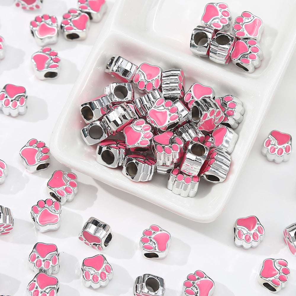 Colorful Oil Necklace Large Hole Beads resin Cat's Paw Pendant