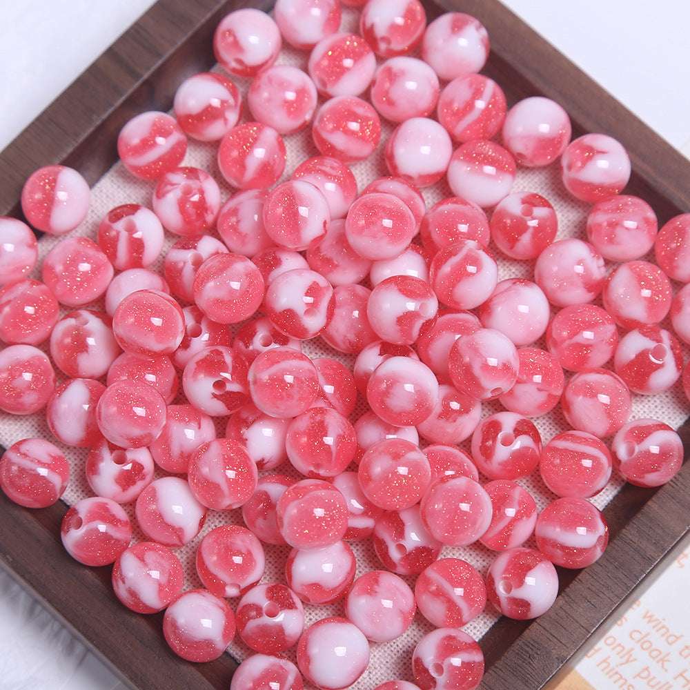 10mm Cream Gradient Fine Glitter Round Beads