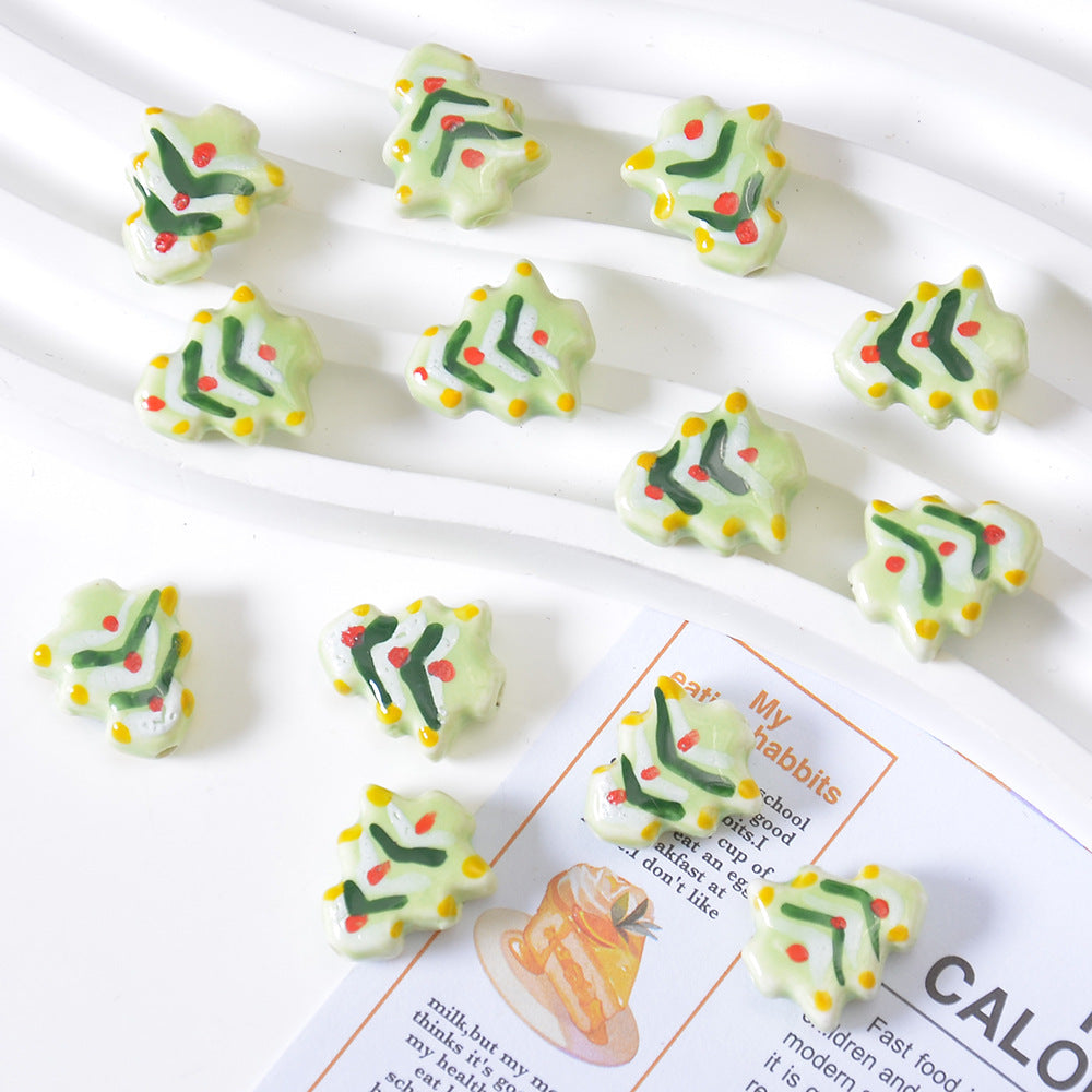 Ceramic Hand-painted Christmas Tree Beads Cartoon Loose Beads