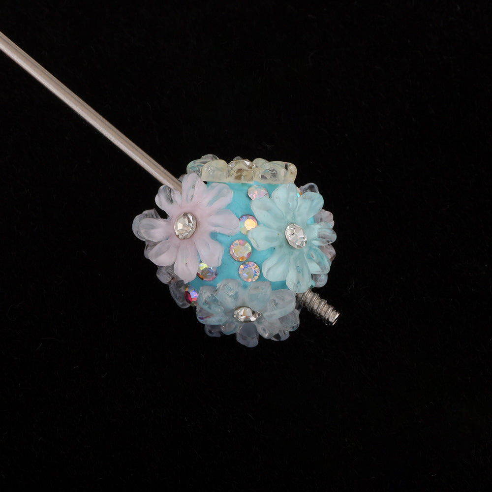 Flower Cluster Ball Flower Inlaid with Rhinestones Soft Clay Large Hole Straight Hole Beads