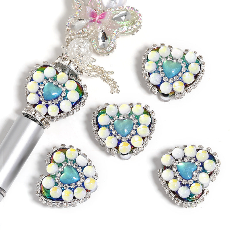 Aurora Mermaid Heart Beads Rhinestone Chain Heart-shaped Straight Hole Beads