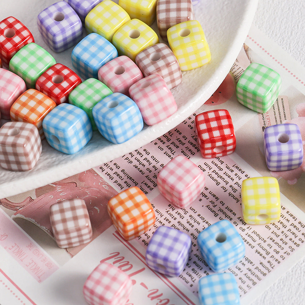 Acrylic Houndstooth Cute Square beadable beads