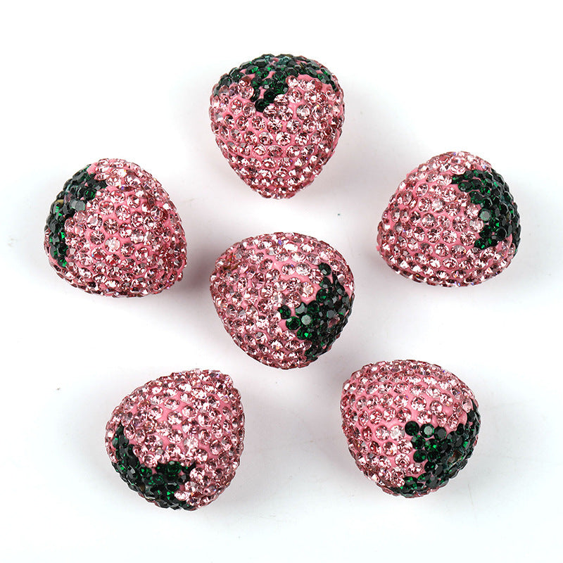 Strawberry Clay Rhinestone Ball Through Hole Bead