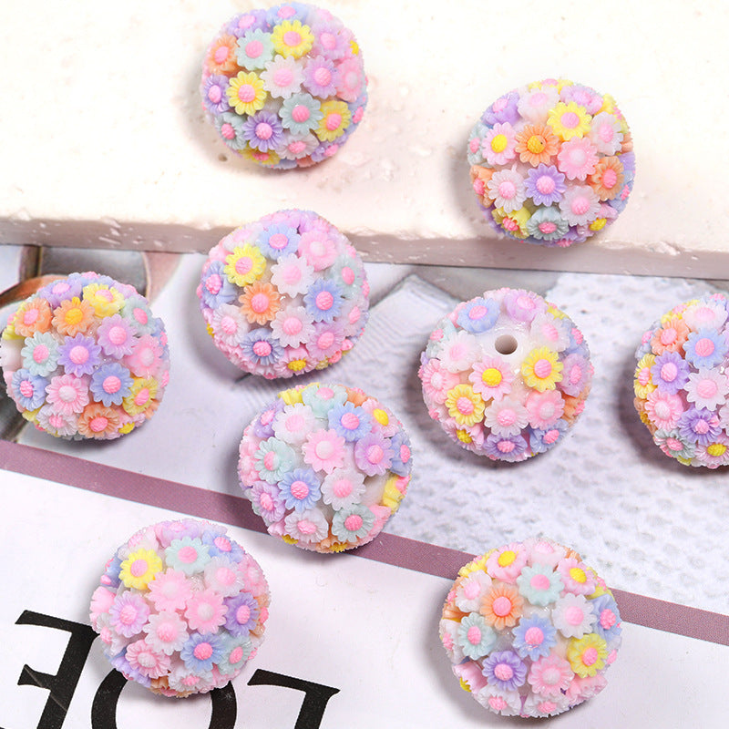 Colorful Resin Flower Ball Through Hole Beads