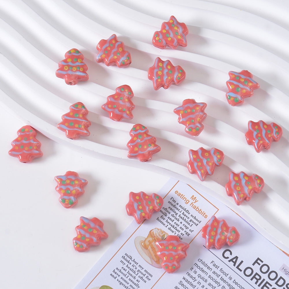 Ceramic Hand-painted Christmas Tree Beads Cartoon Loose Beads