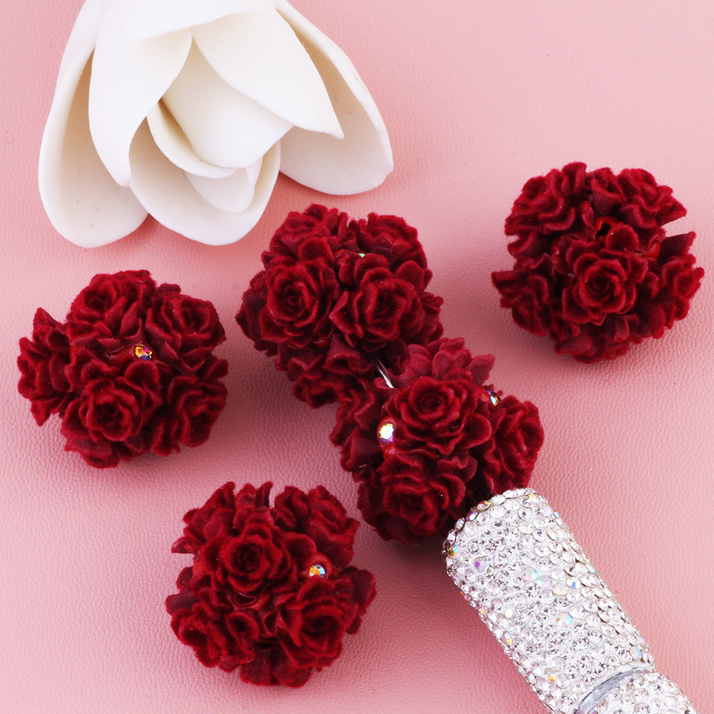 3D Flocked Rose Flower with Rhinestone Flower Ball
