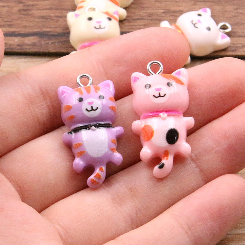 8 Colors 15*29mm DIY Resin Cute Cartoon Kitten Animal Pendant Charm