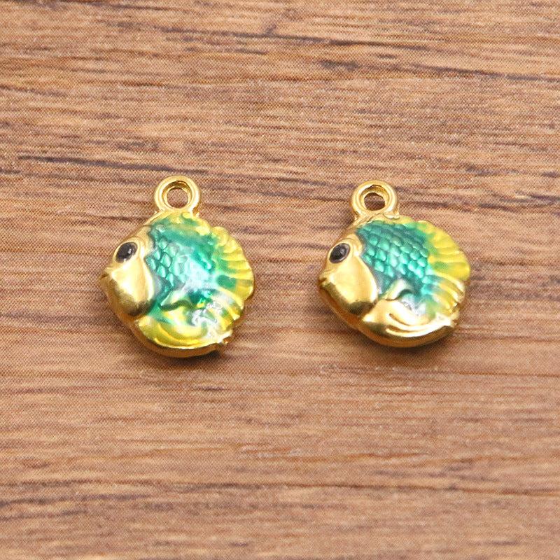 Stainless Steel Gold Vacuum Plating Oil Drop Charm Animal Pendant Small Fish Pendant