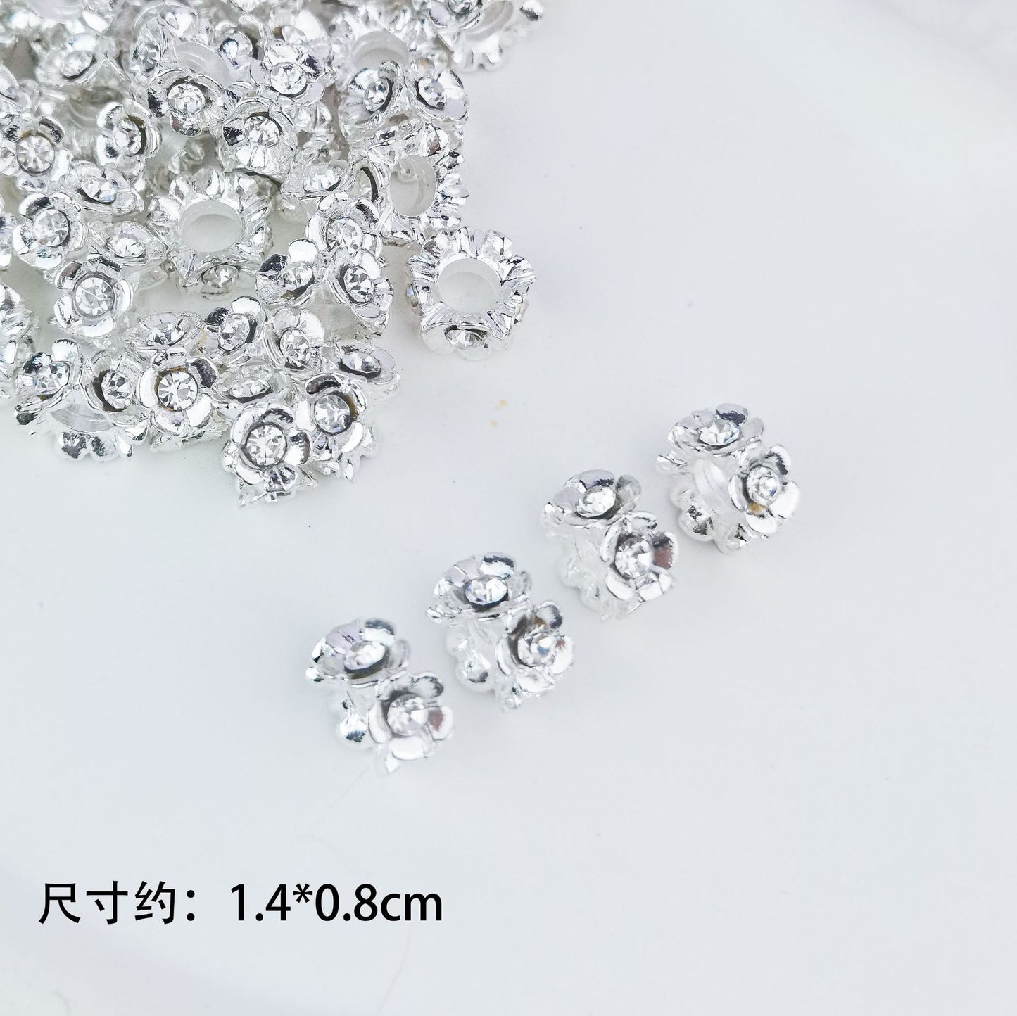 5 pcs Alloy Flower Ring with Rhinestones, Large Straight Hole