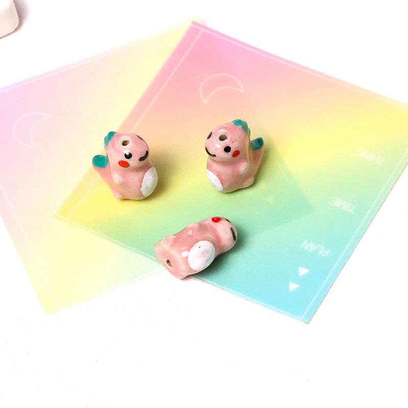 3D Cute Playful Color Block Blush Little Milk Dragon Multicolor Ceramic Bead Hand
