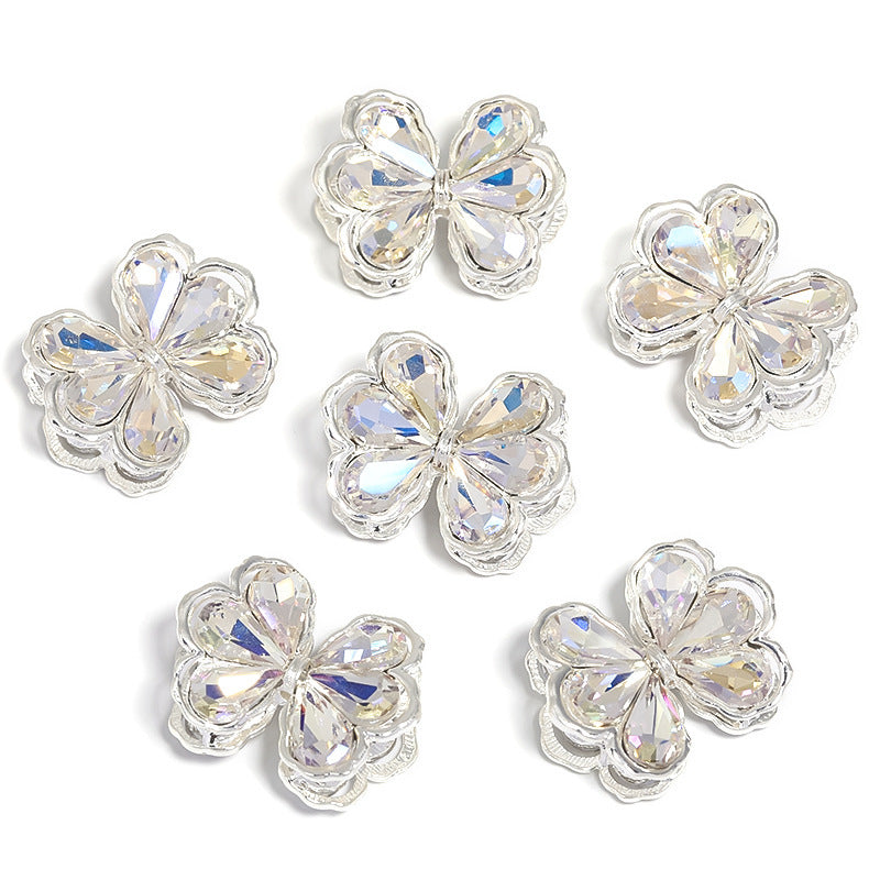 Alloy Rhinestone Heart Bow Through-hole Bead