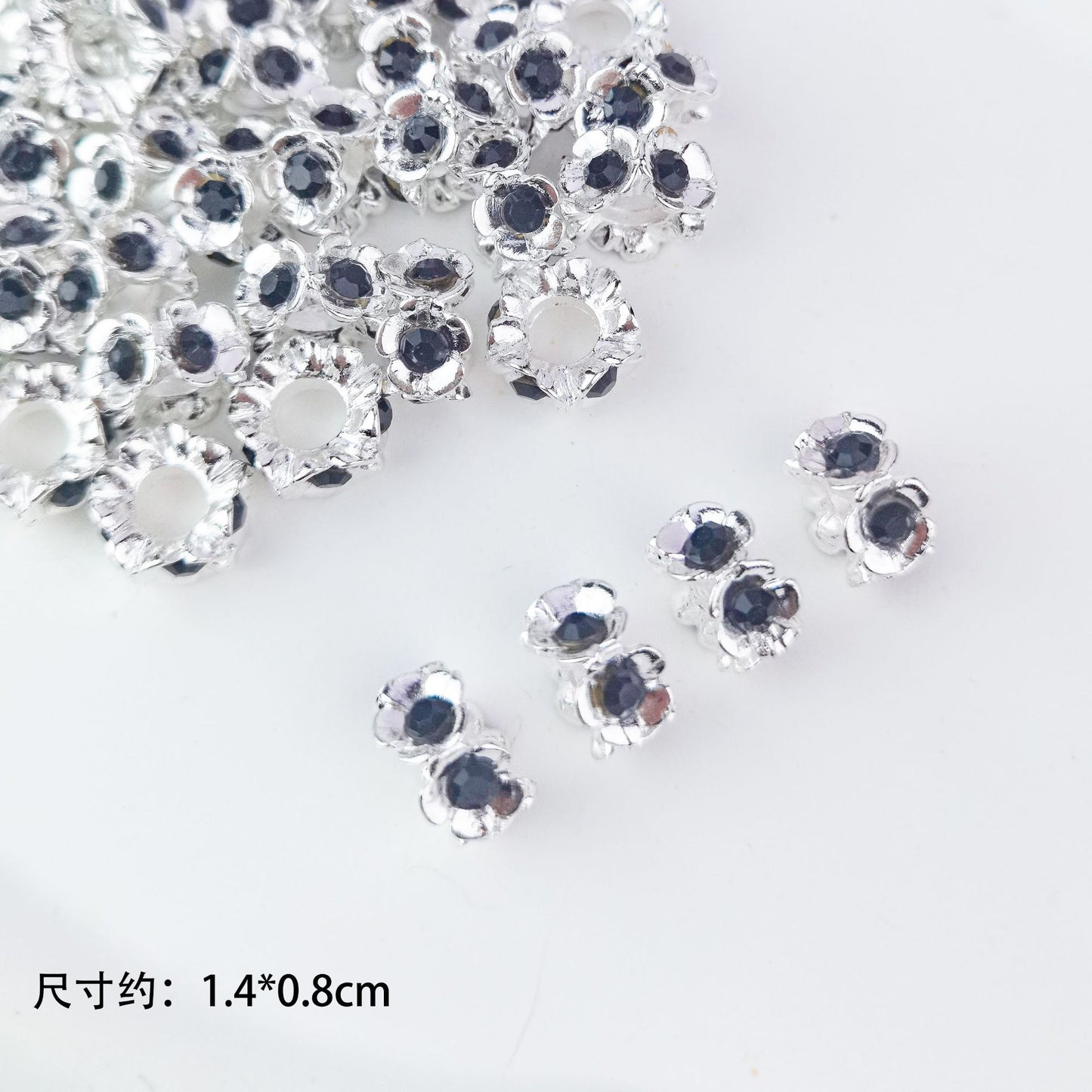 5 pcs Alloy Flower Ring with Rhinestones, Large Straight Hole
