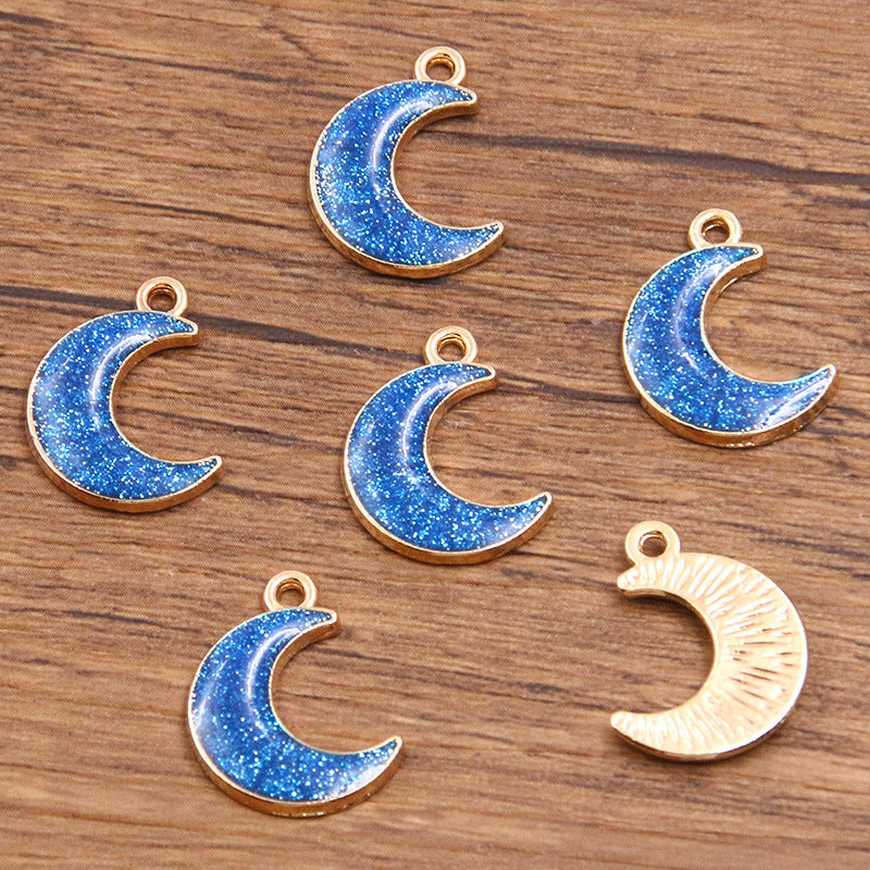 Golden Enamel Oil Drop Charm Heart Pentagram Moon Glitter Charms