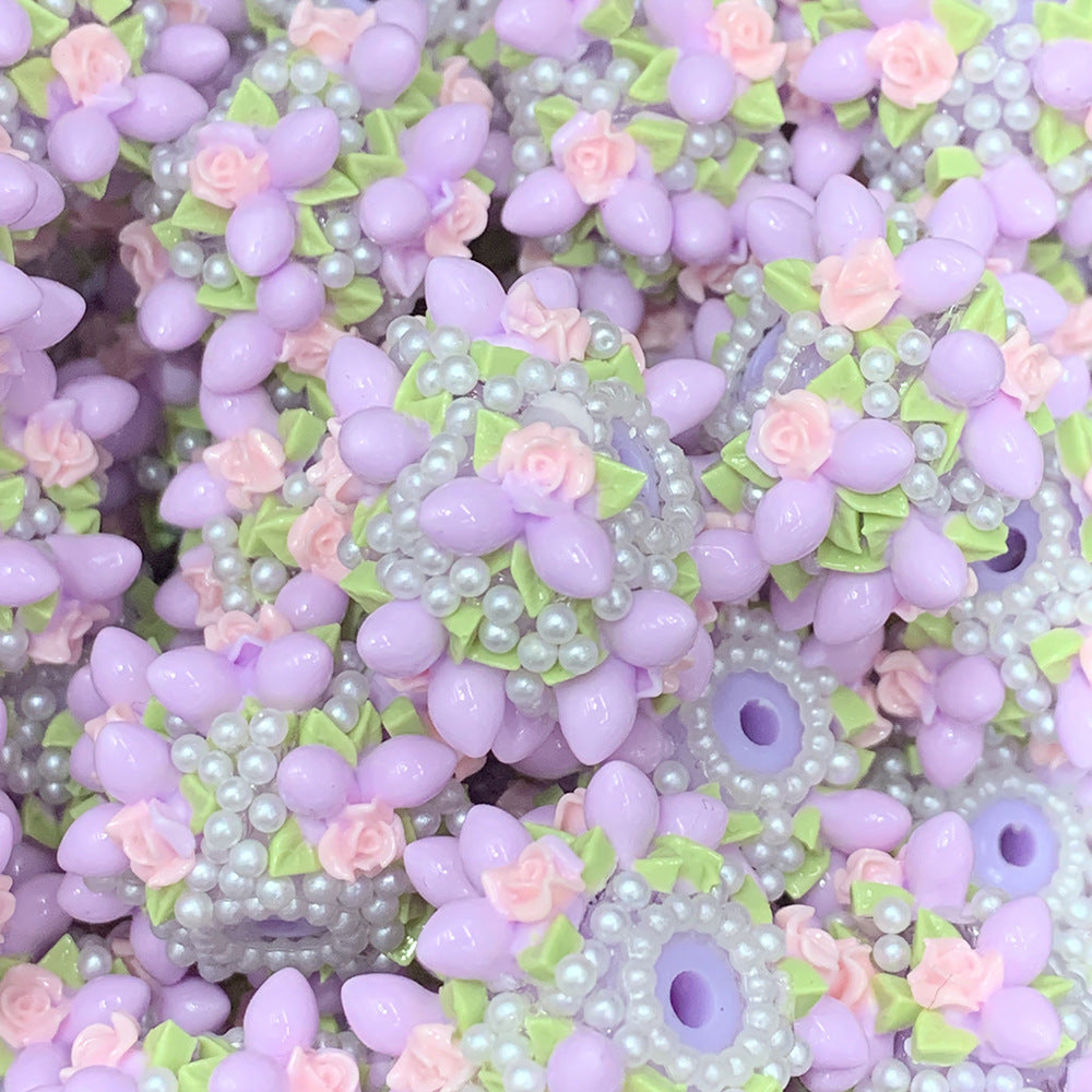 Pearl Flower Ball Colorful Wearable Straight Hole Beads