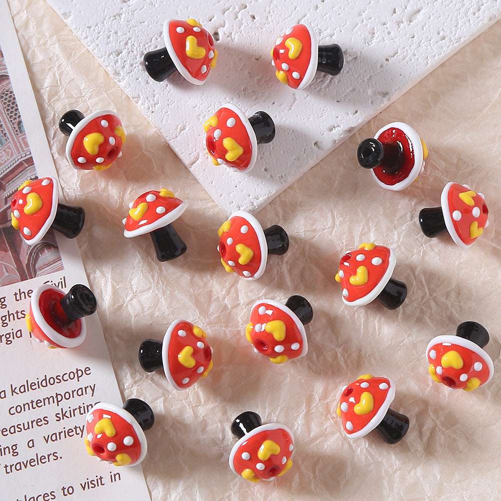 Hand-painted 3D Mushroom Ceramic Beads