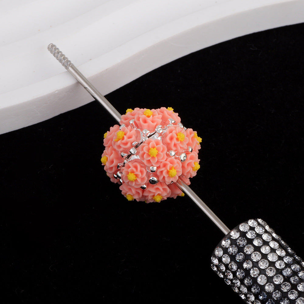Flower Beads Alloy Flower Cluster Ball Handmade Straight Hole Beads