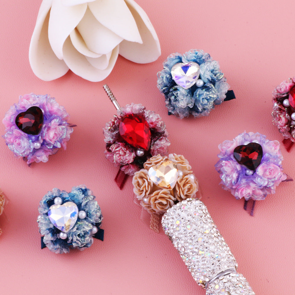 Crystal Zircon Rose Flower Bowknot Flower Ball Can Be Worn Straight Hole Beads