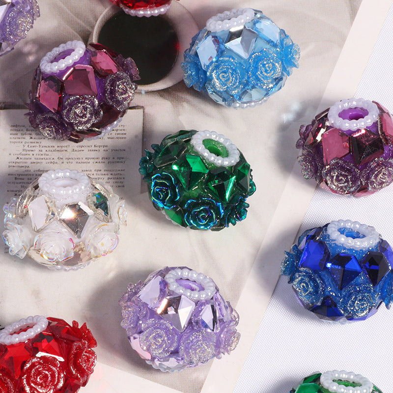 High-end Metal Rose Flower Straight Hole Loose Beads