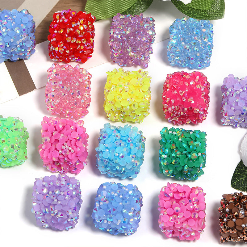 Colorful Resin Drill Soft Sugar Square Through-hole Beads