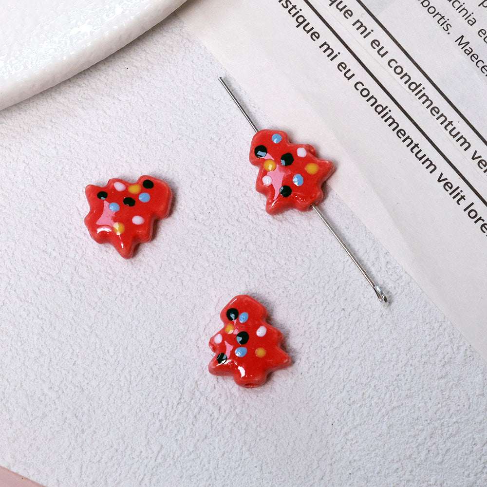 Summer Cute Hand-Painted Ceramic Beads Cartoon Christmas Tree