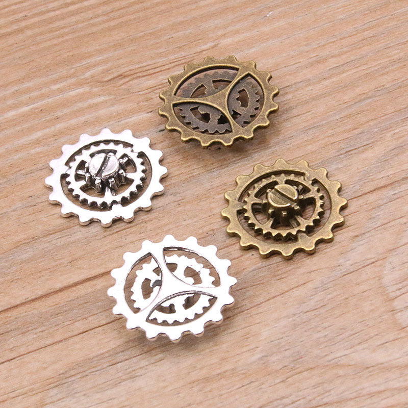 2 Colors 22mm DIY Alloy Mechanical Gear Hollow Round Steampunk Bracelet Accessories