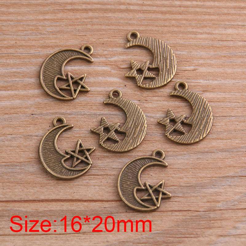 2 Colors 16*20mm DIY Alloy Jewelry Accessories Charm Moon Star Pendant