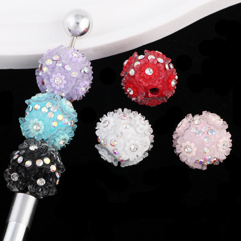 Flower Beads Inlaid with Rhinestones Small Daisy Flower Ball