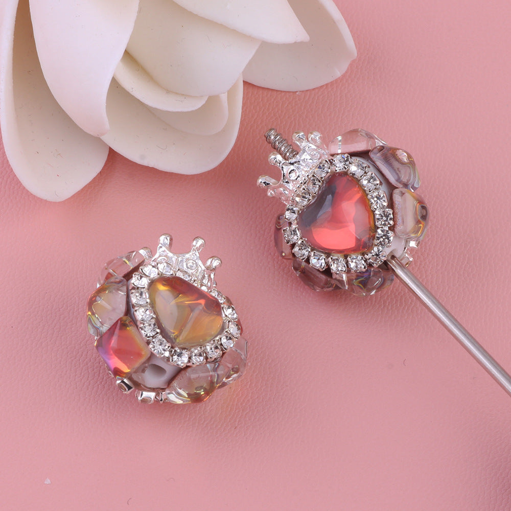 Nepalese Small Heart Crown Diamond Ball Pen Straight Hole Bead