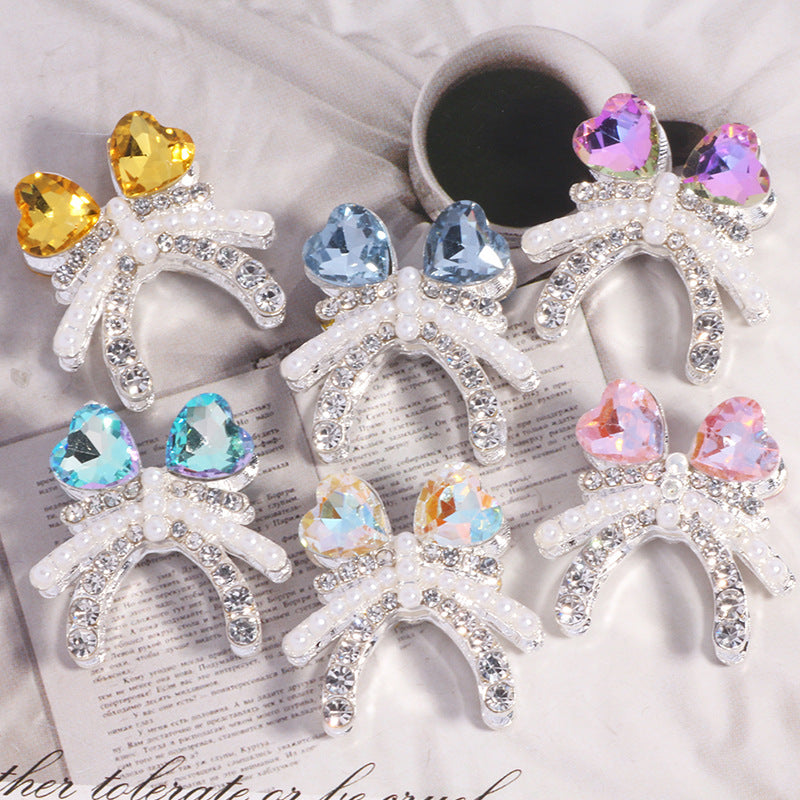 Alloy Double Layer Creative Bowknot Heart Drill Straight Hole Loose Beads String Beads