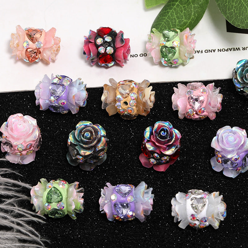 Double-Sided Resin Camellia Clay Beads Heart Rhinestone Rose Flower Drill Ball