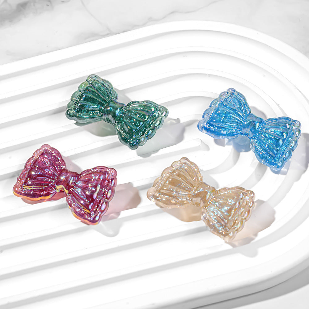 Thin and Glittering Straight Hole Bow Beads