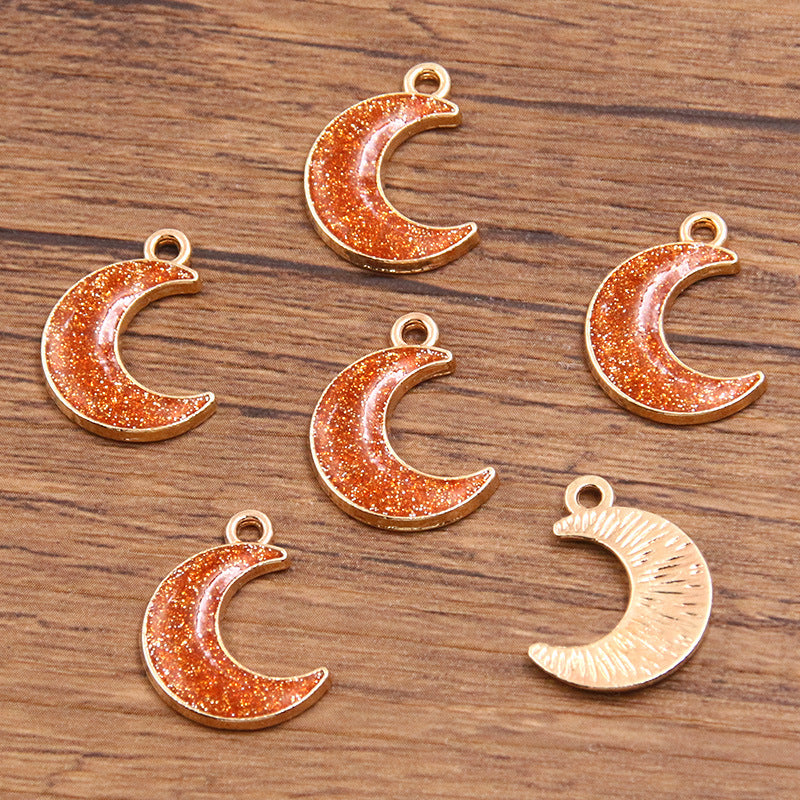 Golden Enamel Oil Drop Charm Heart Pentagram Moon Glitter Charms