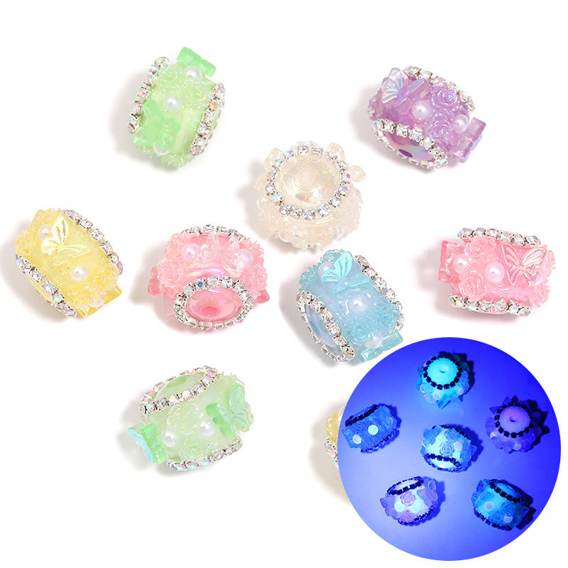 Flower Drill Ball Beads Acrylic Straight Hole Butterfly Round Beads