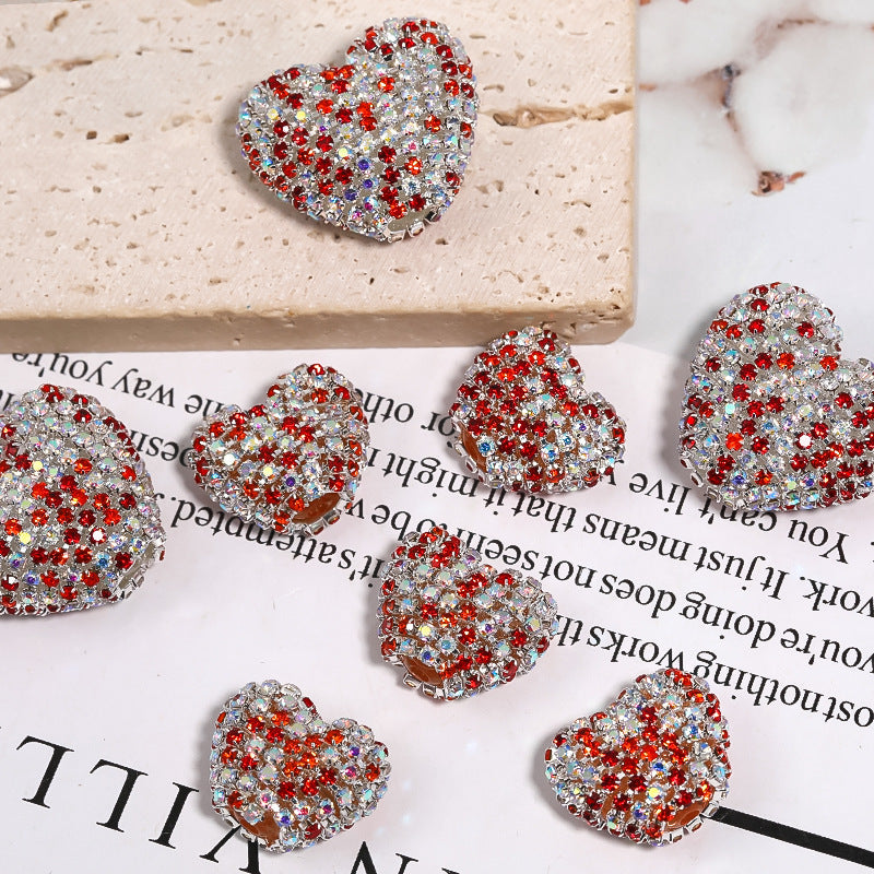 Rhinestone Claw Chain Heart-shaped Rhinestone Ball Straight Hole Bead