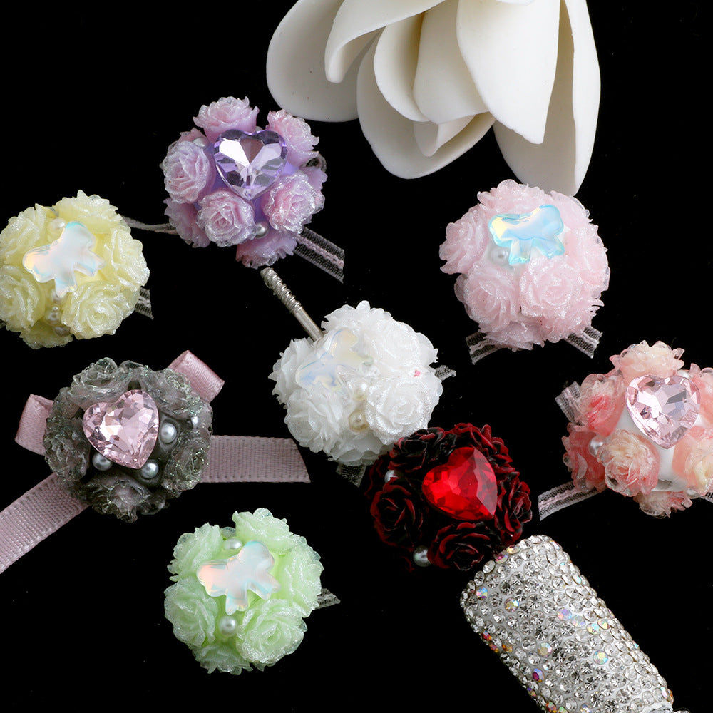 Butterfly Knot Heart Zircon Lace Flower Ball Wearable Straight Hole Beads