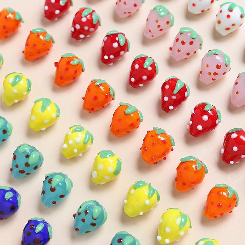 10 pcs Glass Strawberry Straight Hole Beads