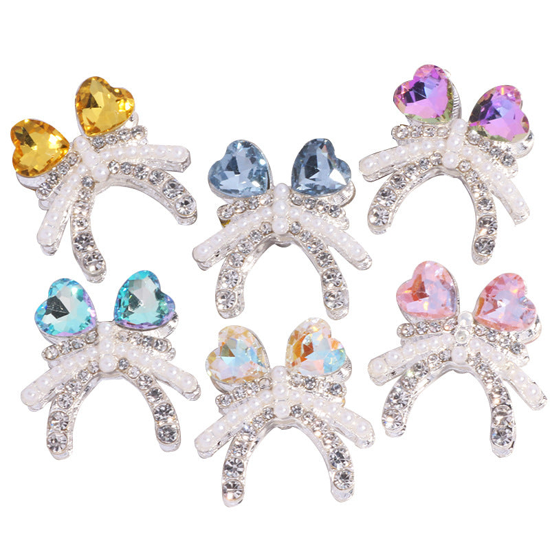 Alloy Double Layer Creative Bowknot Heart Drill Straight Hole Loose Beads String Beads