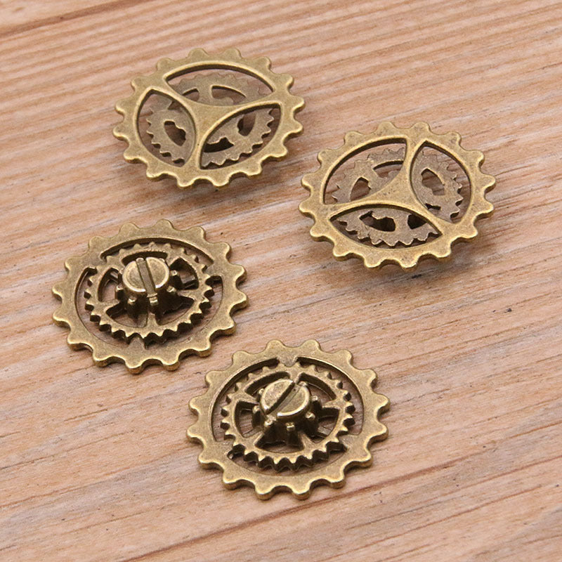2 Colors 22mm DIY Alloy Mechanical Gear Hollow Round Steampunk Bracelet Accessories