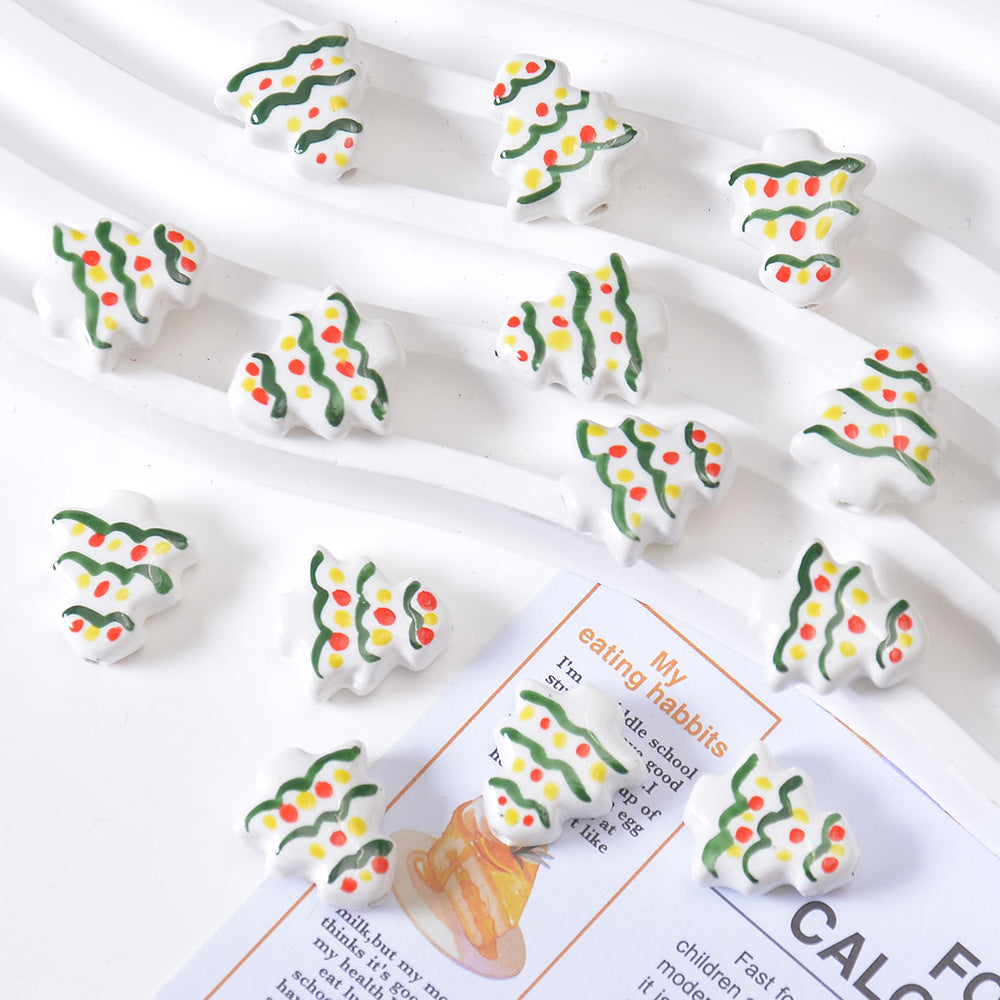 Ceramic Hand-painted Christmas Tree Beads Cartoon Loose Beads