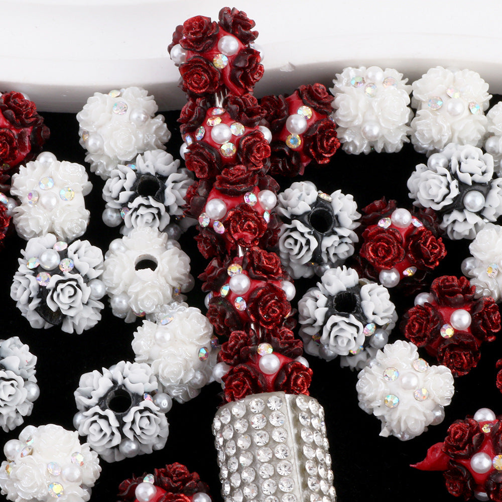 Small Rose Flower Ball Drill Ball Can Be Pierced Straight Hole Beads