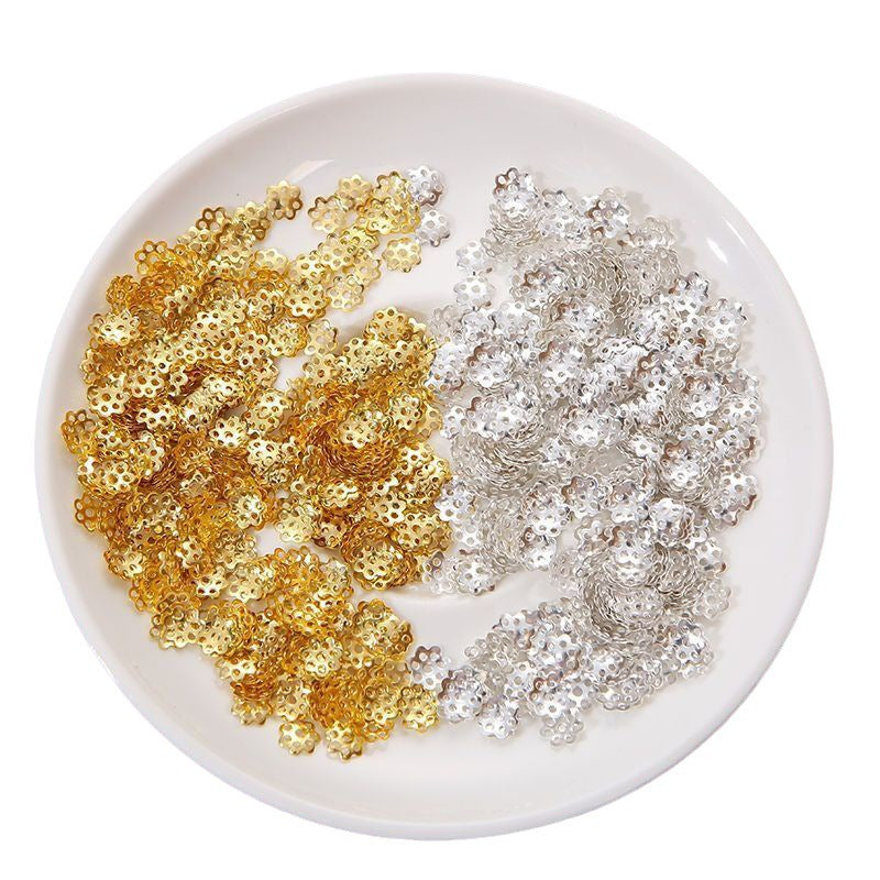 100 PcsHandmade Gold and Silver Spacer Flower Holder Petal Cap Hollow Bracelet