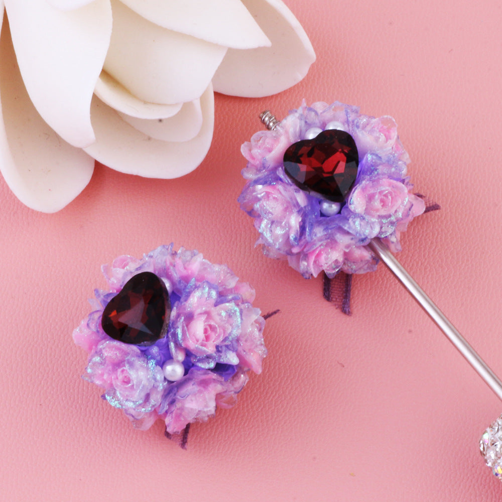 Crystal Zircon Rose Flower Bowknot Flower Ball Can Be Worn Straight Hole Beads