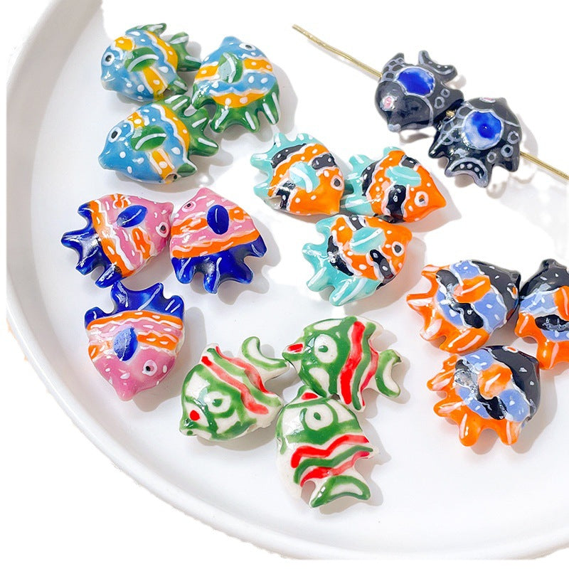 1PCS Colorful Hand-painted Fish Ceramic Tropical Fish Beads