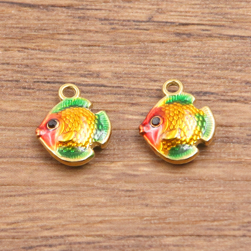 Stainless Steel Gold Vacuum Plating Oil Drop Charm Animal Pendant Small Fish Pendant