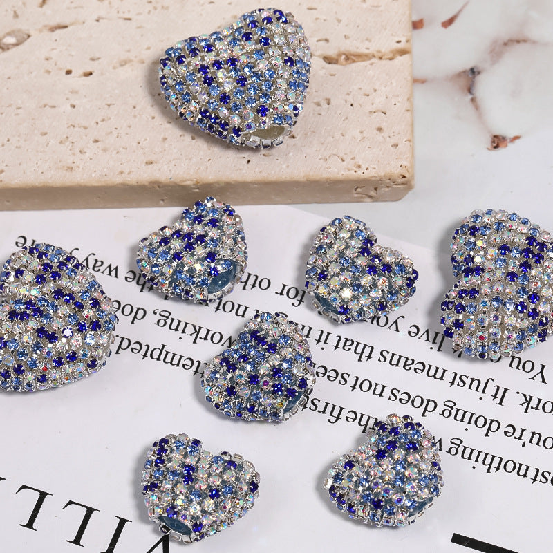 Rhinestone Claw Chain Heart-shaped Rhinestone Ball Straight Hole Bead